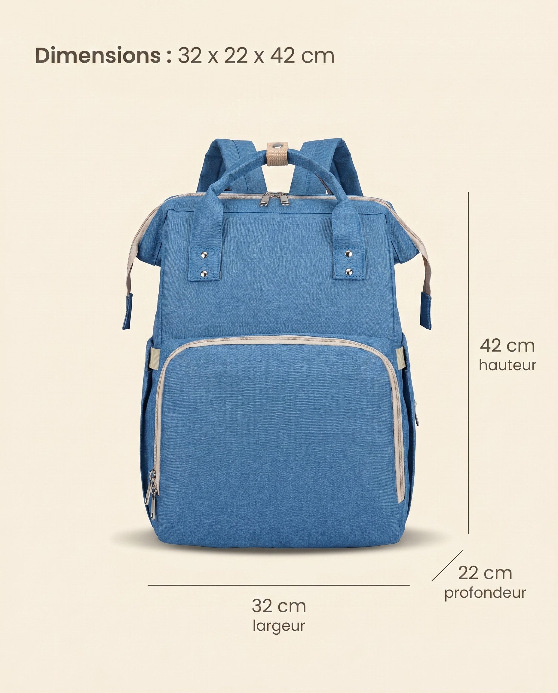 Sac à dos à langer nomade Tendrinette · Bleu · dimensions [c:bleu]