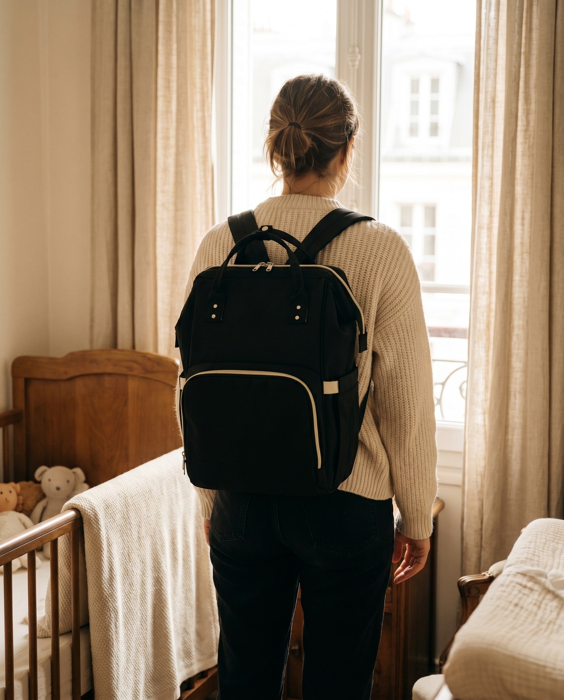 Sac à dos à langer nomade Tendrinette · Noir · porté [c:noir]