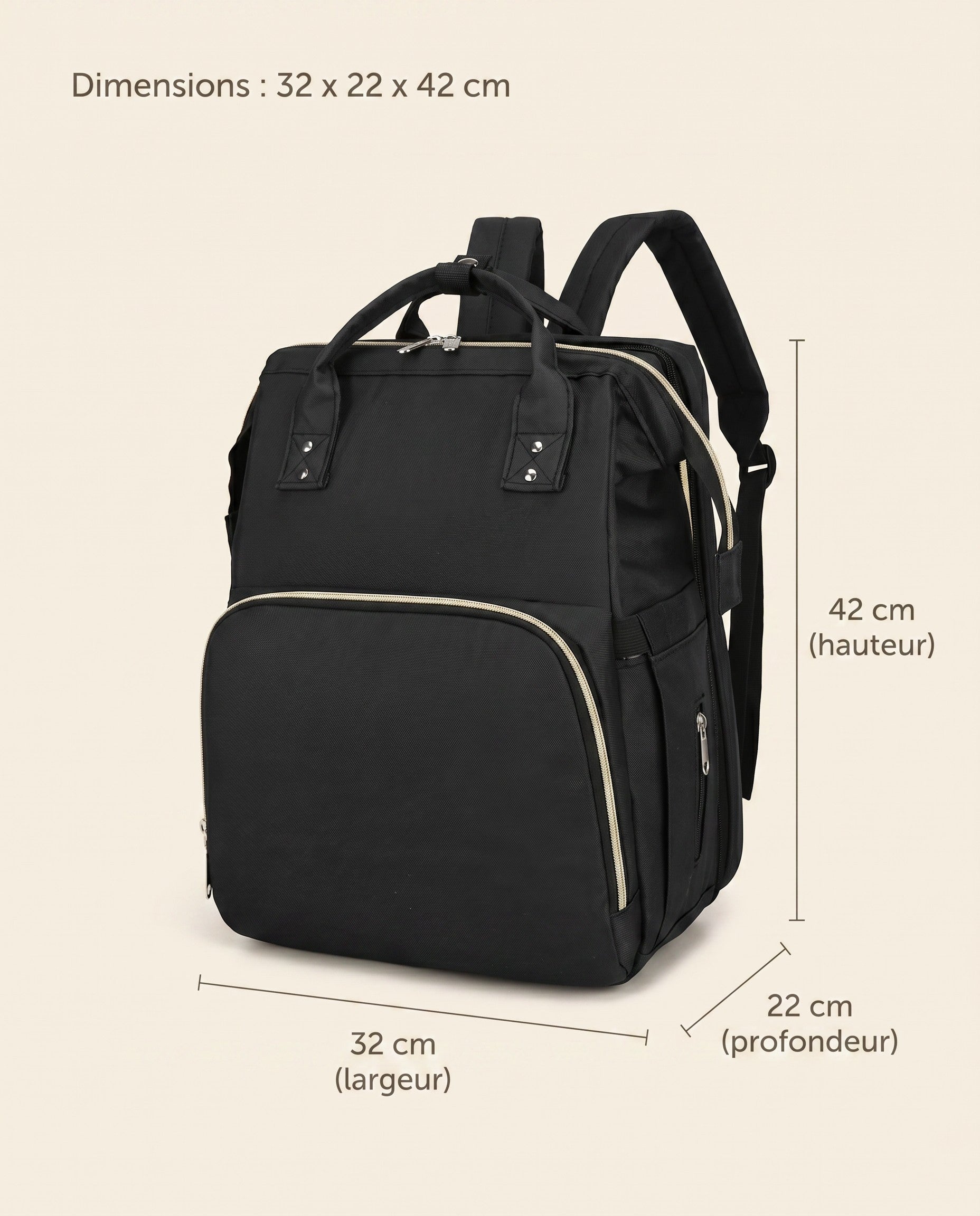 Sac à dos à langer nomade Tendrinette · Noir · dimensions [c:noir]