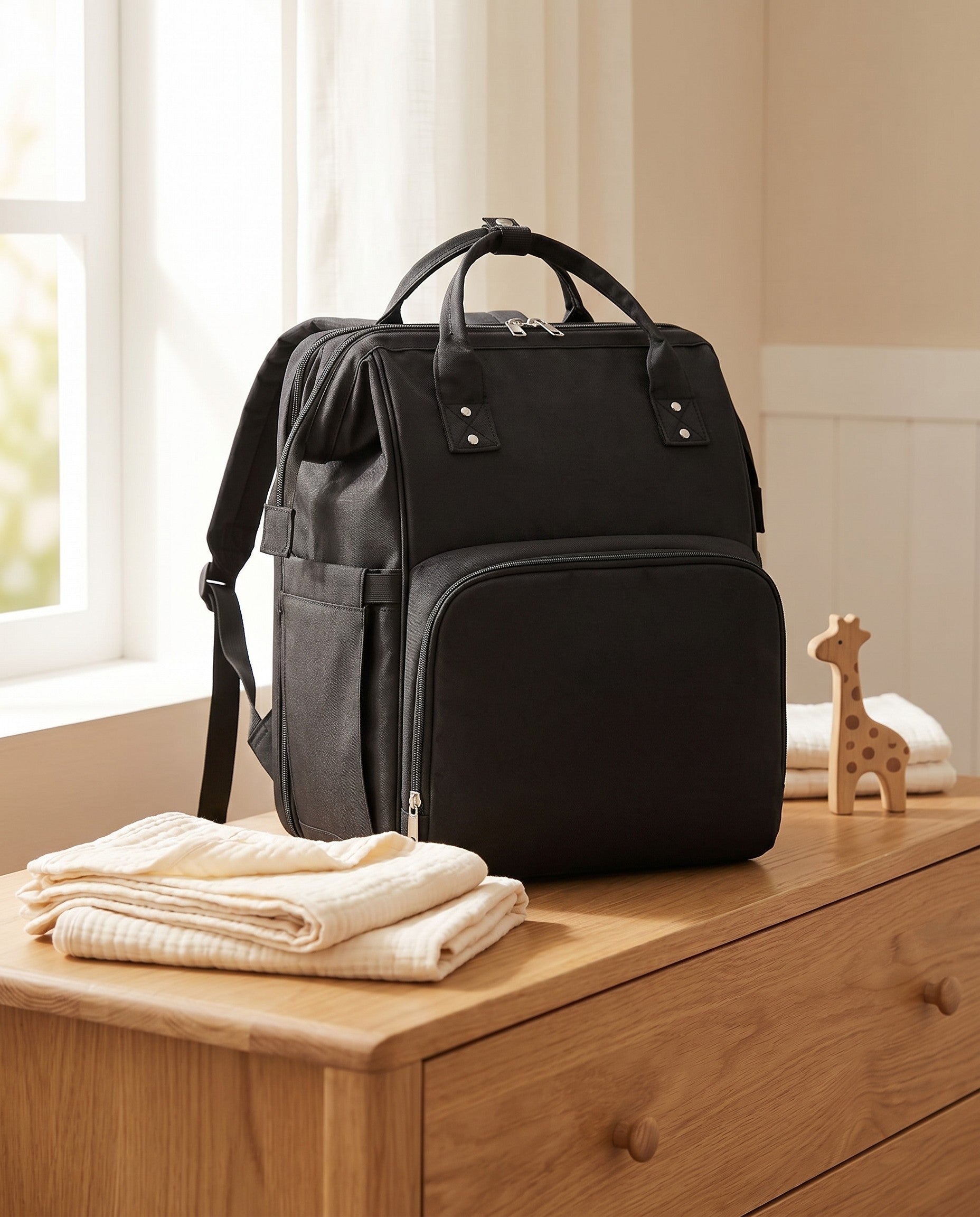 Sac à dos à langer nomade Tendrinette · Noir · scène nursery [c:noir]