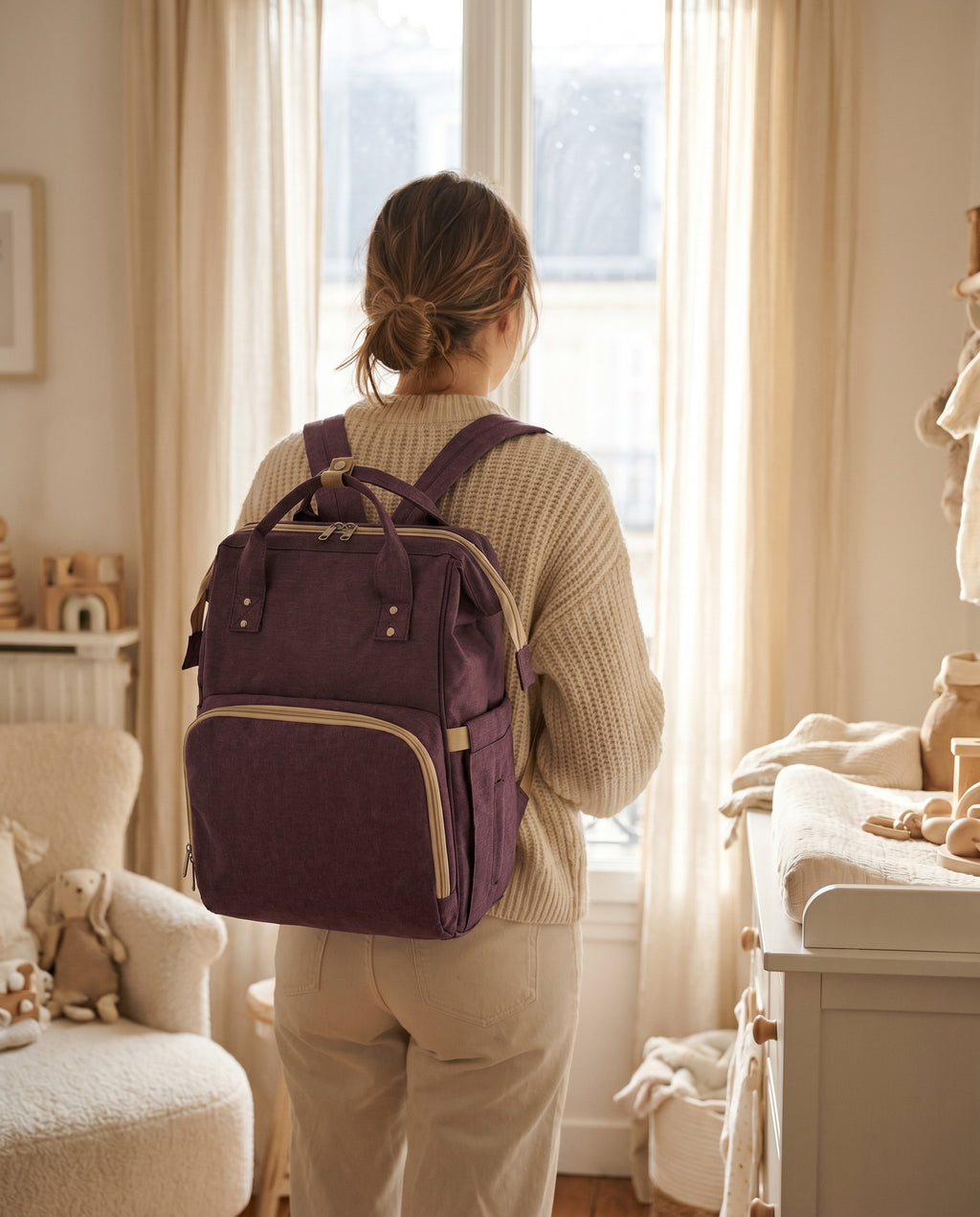 Sac à dos à langer nomade Tendrinette · Violet · porté [c:violet]