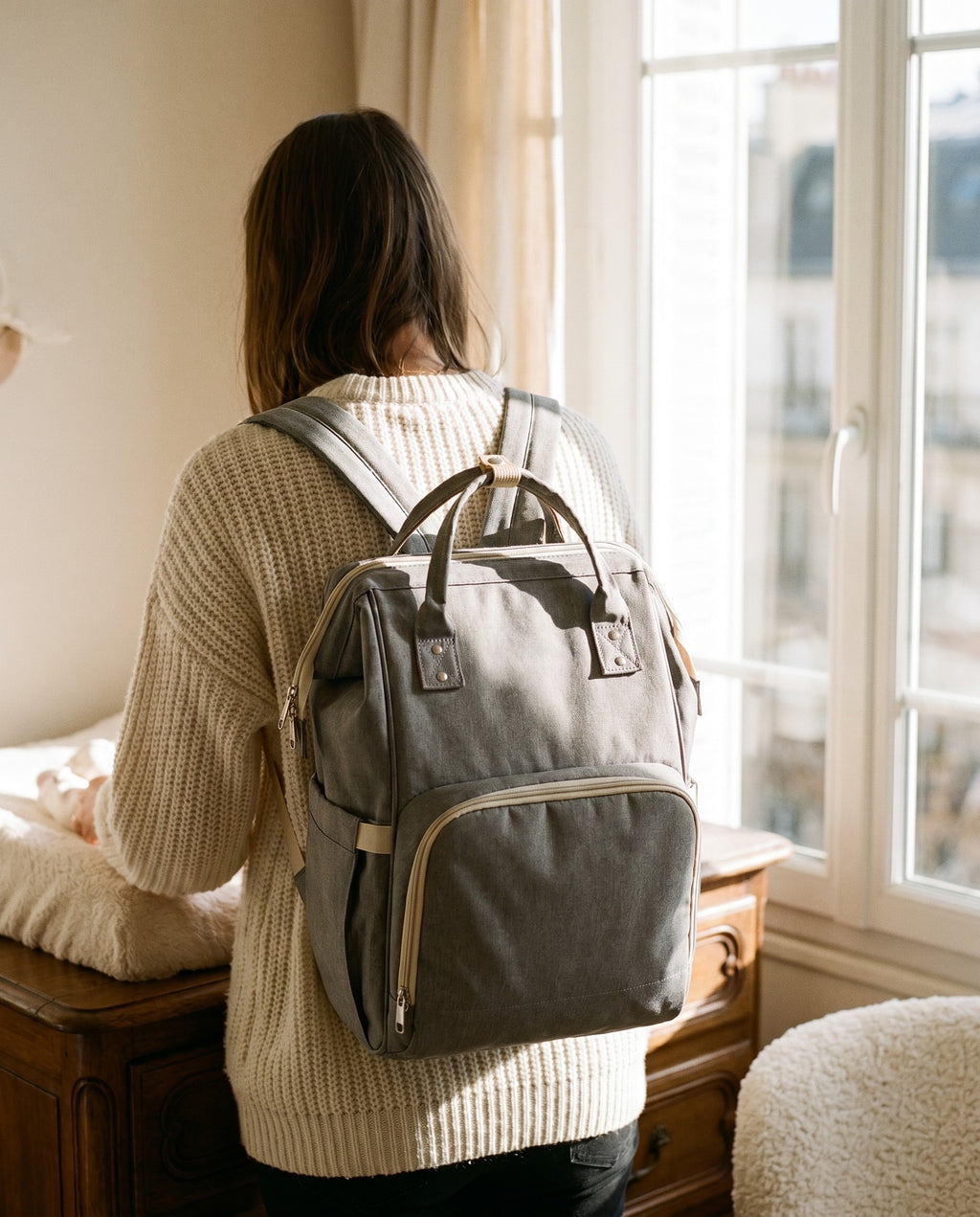 Sac à dos à langer nomade Tendrinette · Gris · porté [c:gris]