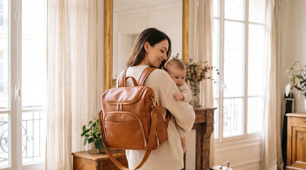 Sac à dos à langer façon cuir Tendrinette · Caramel · maman et bébé