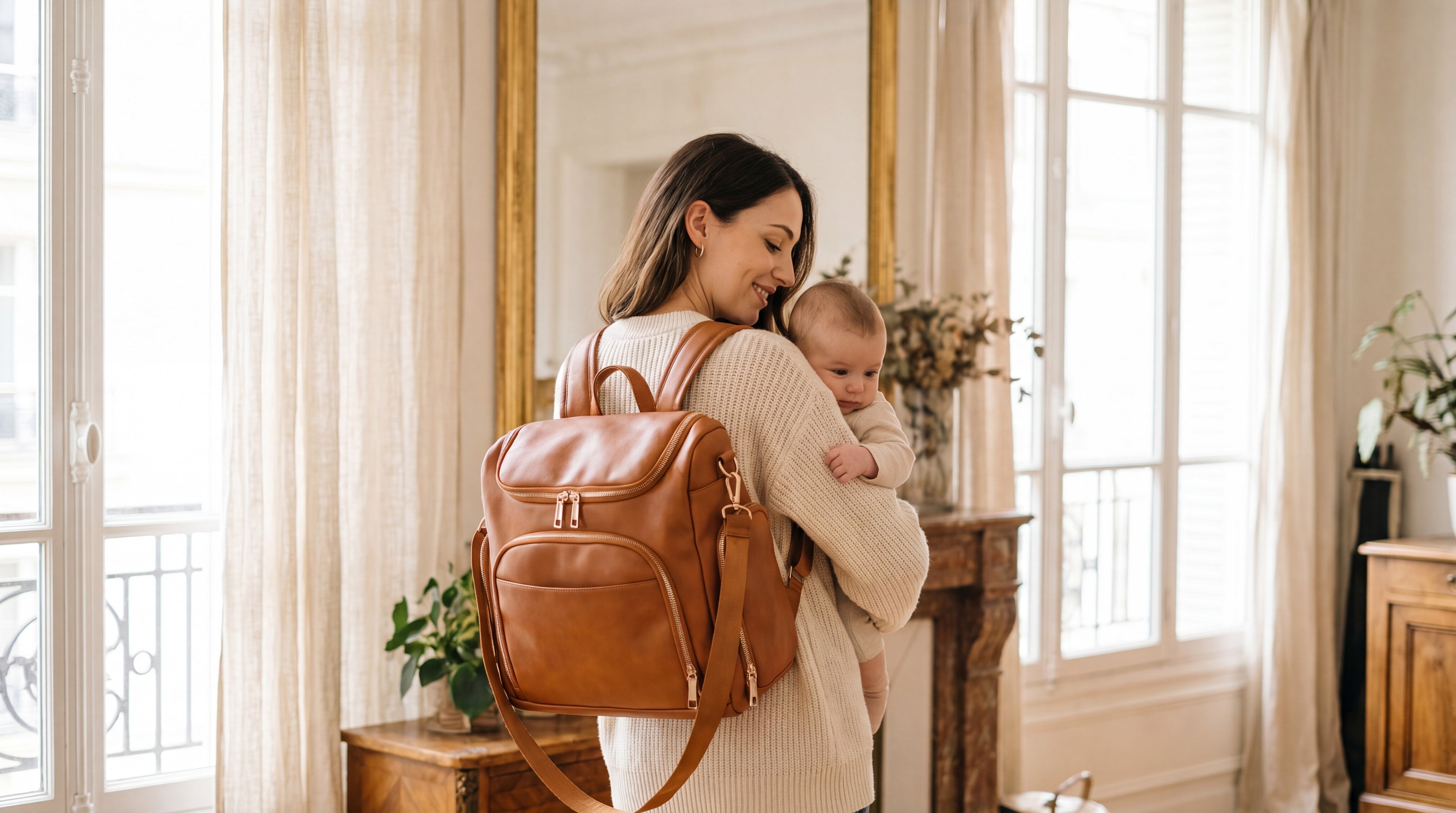 Sac à dos à langer façon cuir Tendrinette · Caramel · maman et bébé [c:caramel]