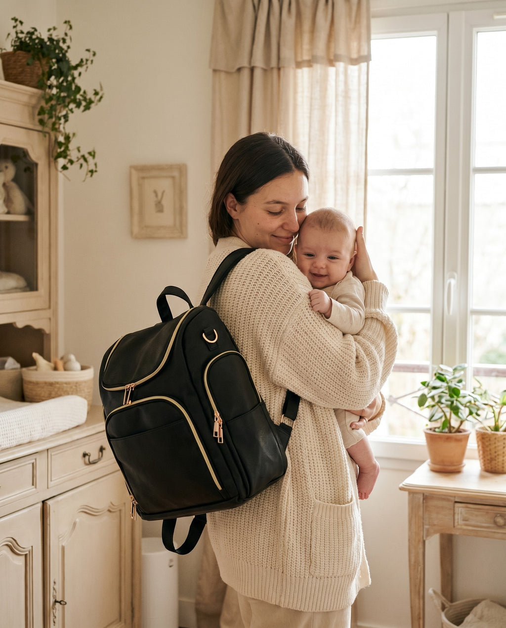 Sac à dos à langer façon cuir Tendrinette · Noir · maman et bébé