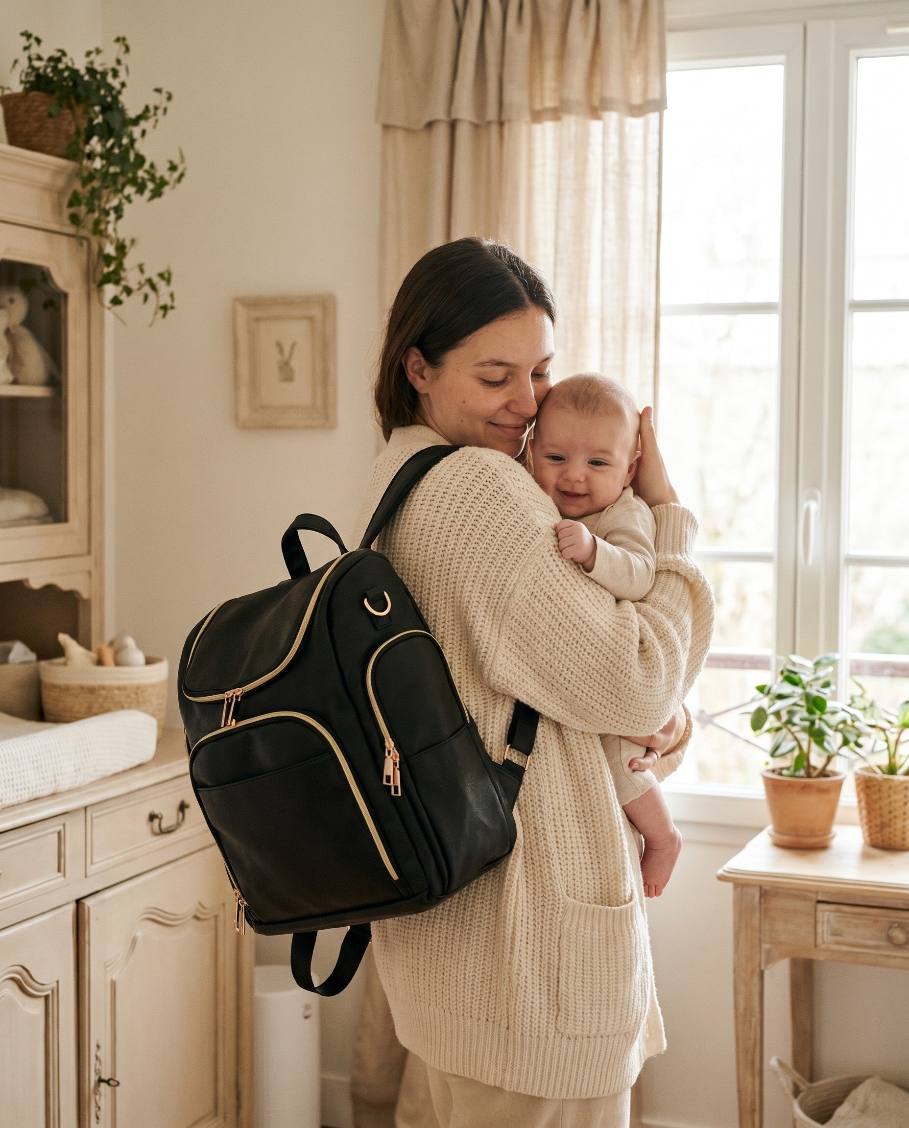 Sac à dos à langer façon cuir Tendrinette · Noir · maman et bébé