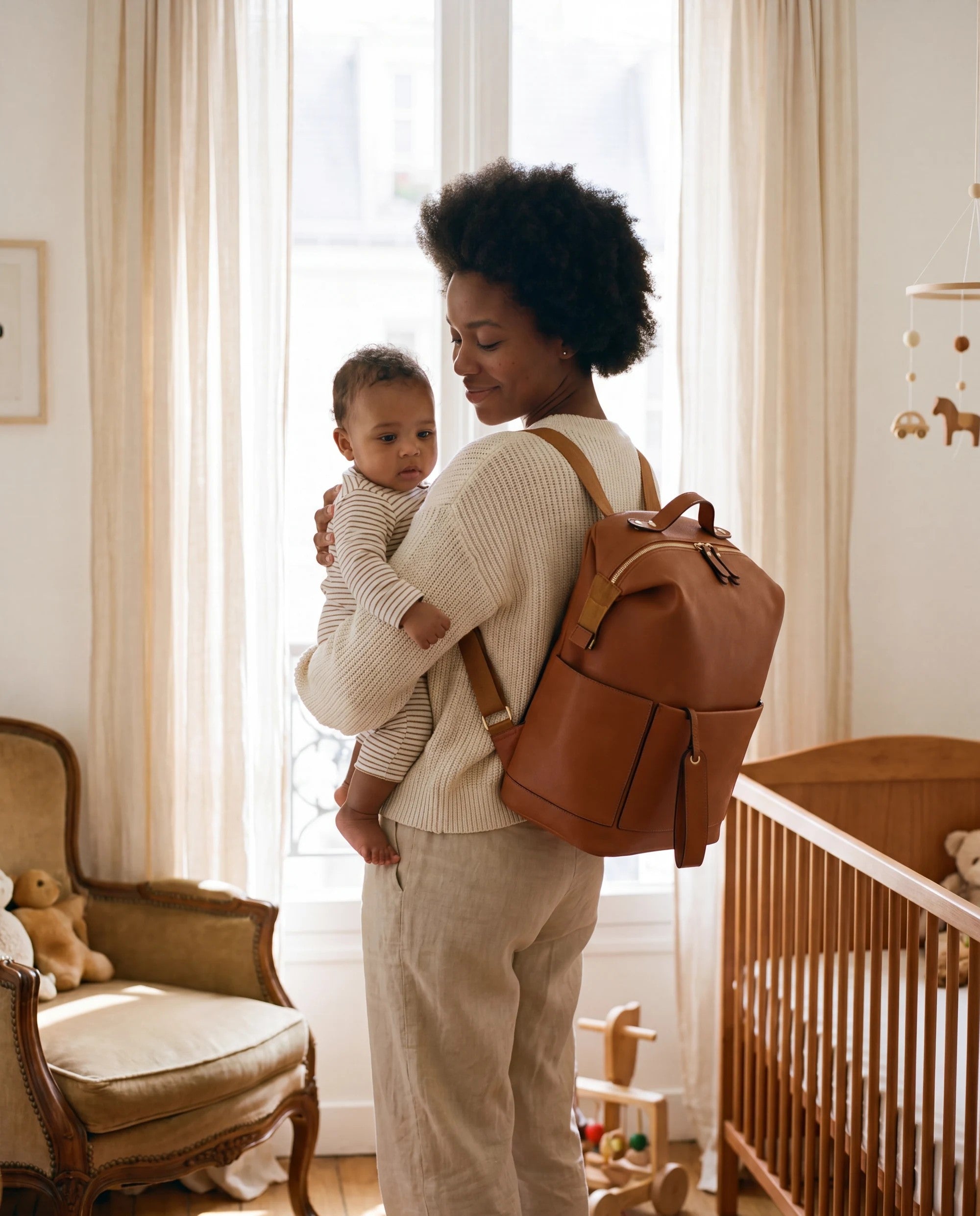 Sac à dos à langer façon cuir Tendrinette · Caramel · maman et bébé [c:caramel]