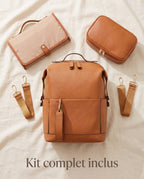 Sac à dos à langer façon cuir Tendrinette · Caramel · set complet