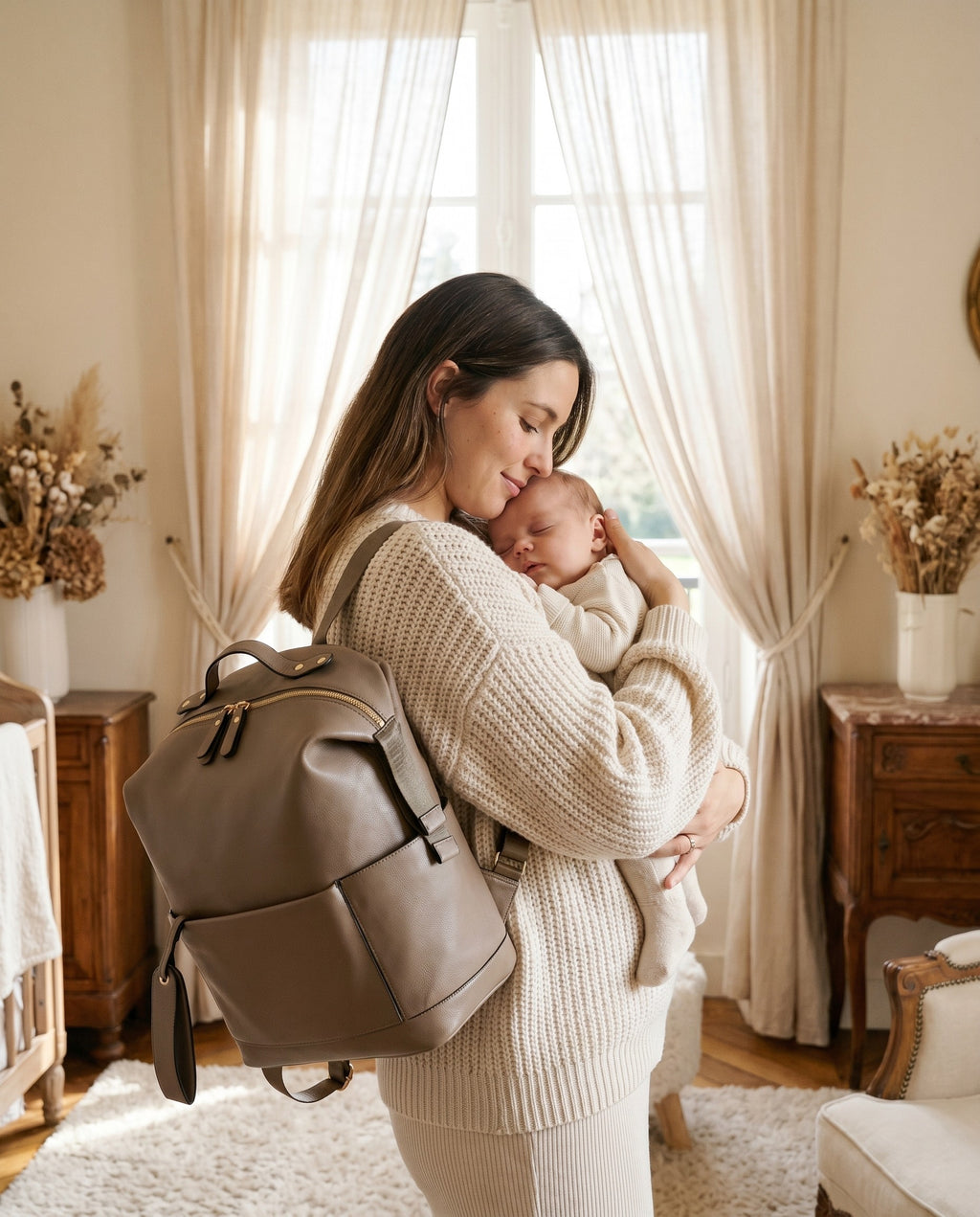 Sac à dos à langer façon cuir Tendrinette · Taupe · maman et bébé