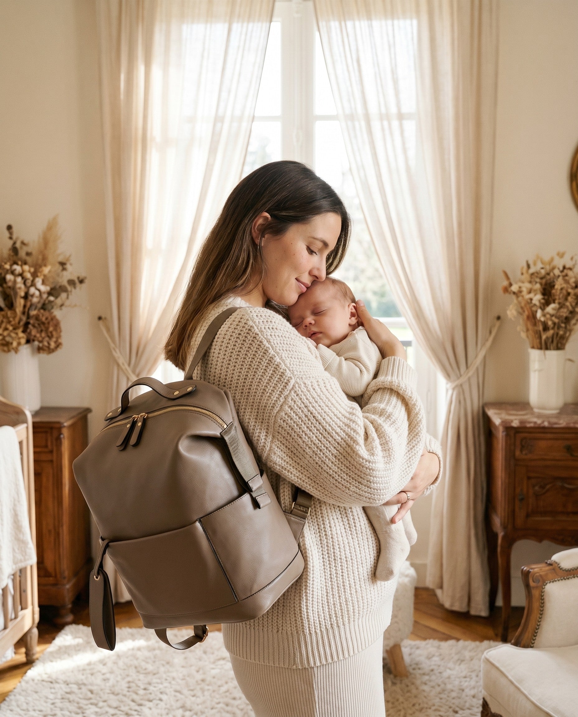 Sac à dos à langer façon cuir Tendrinette · Taupe · maman et bébé