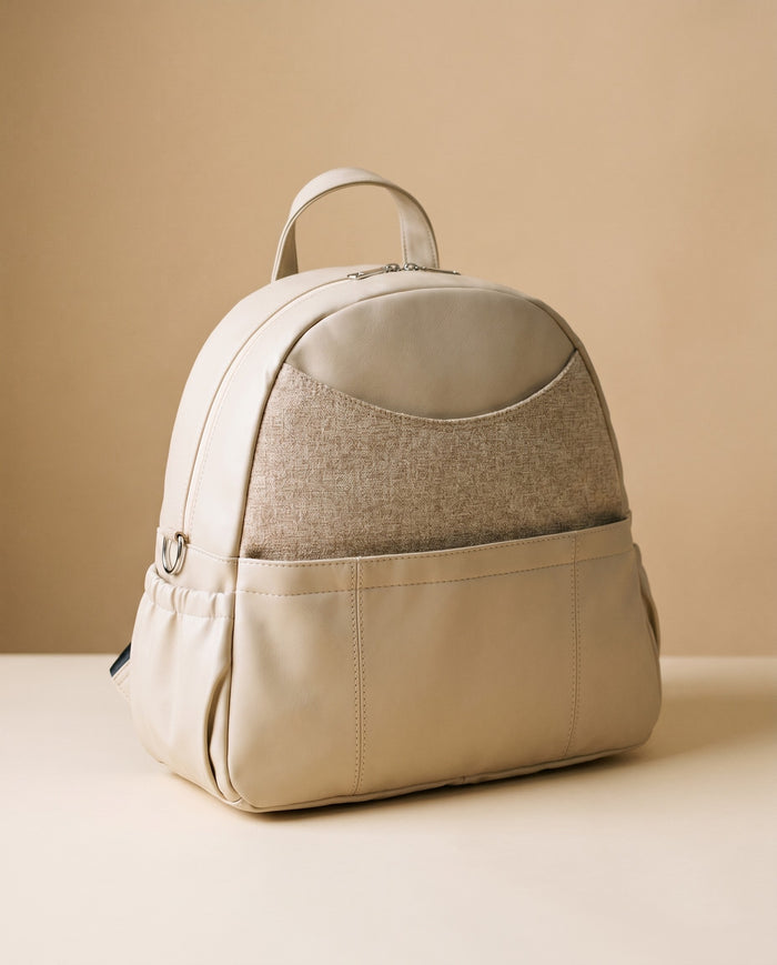Sac à dos à langer chic - Simili cuir et effet lin chiné