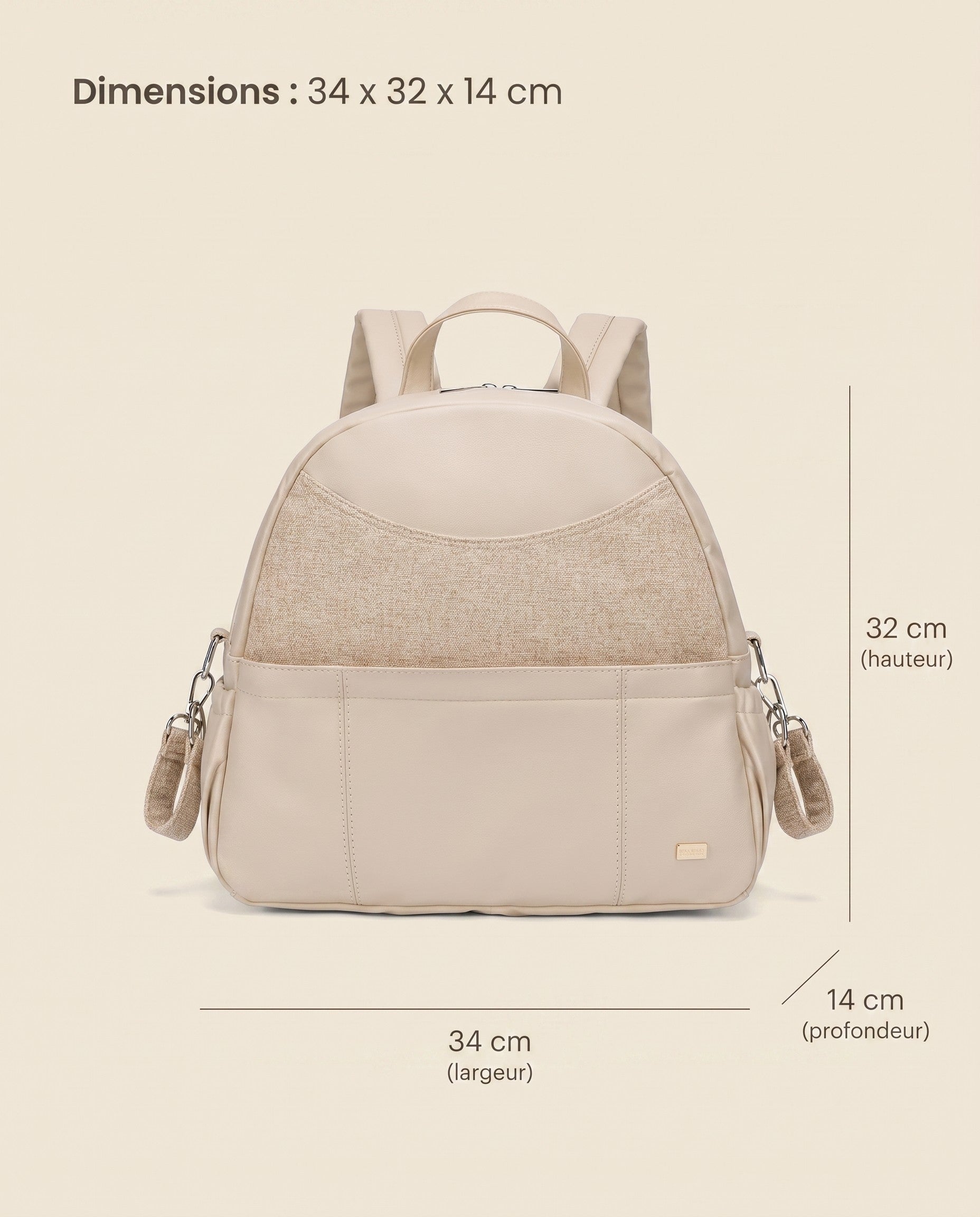 Sac à dos à langer simili cuir Tendrinette · Crème · dimensions [c:creme]