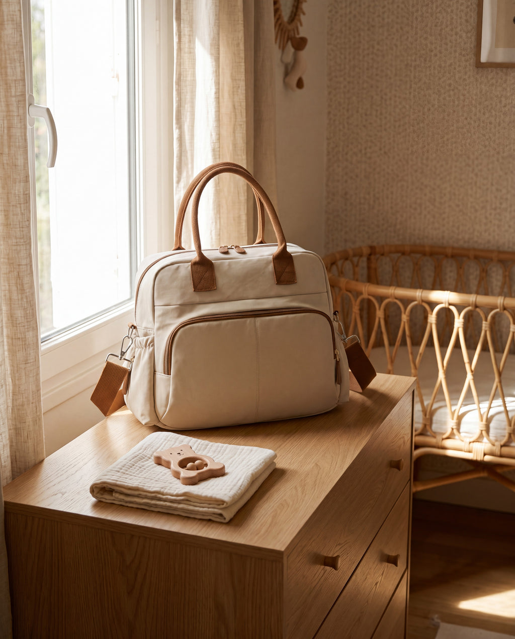 Sac à langer cabas Tendrinette · Beige · scène nursery [c:beige]