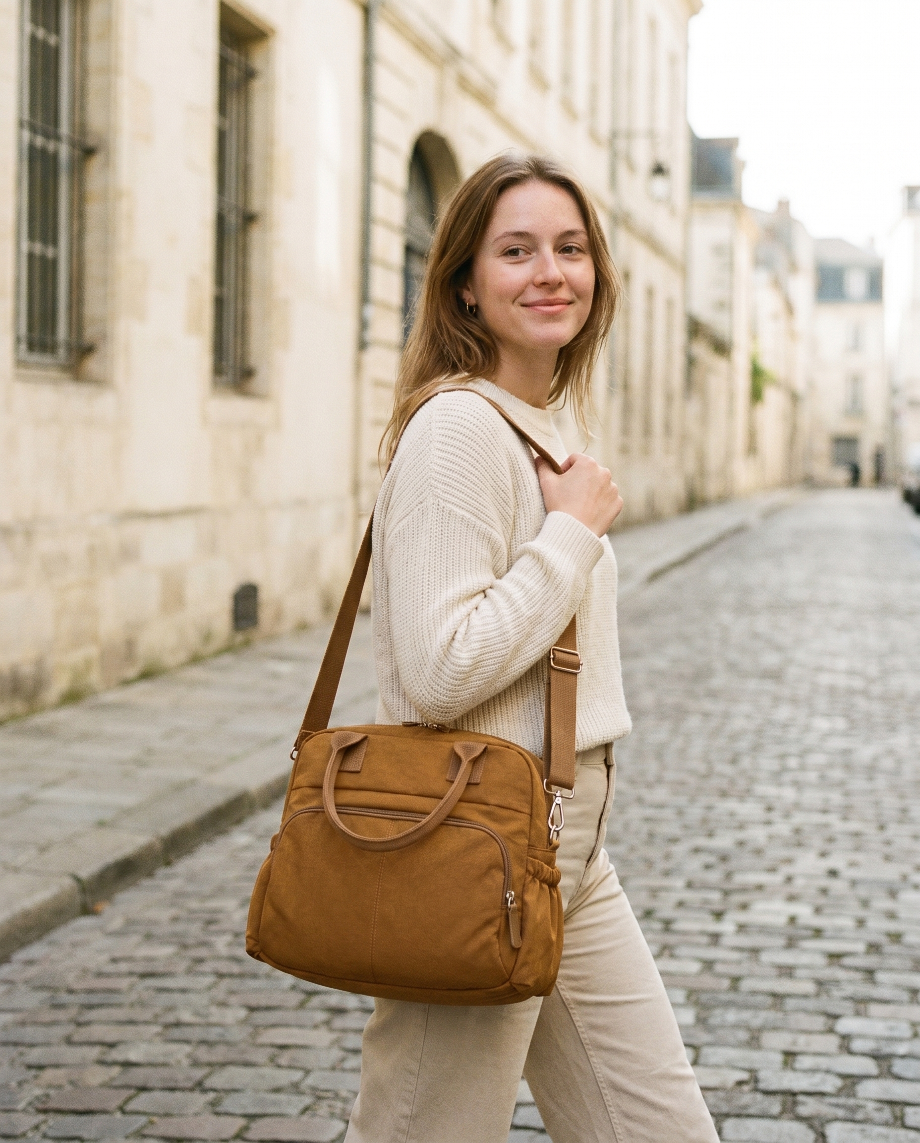 Sac à langer cabas Tendrinette · Camel · porté épaule [c:camel]