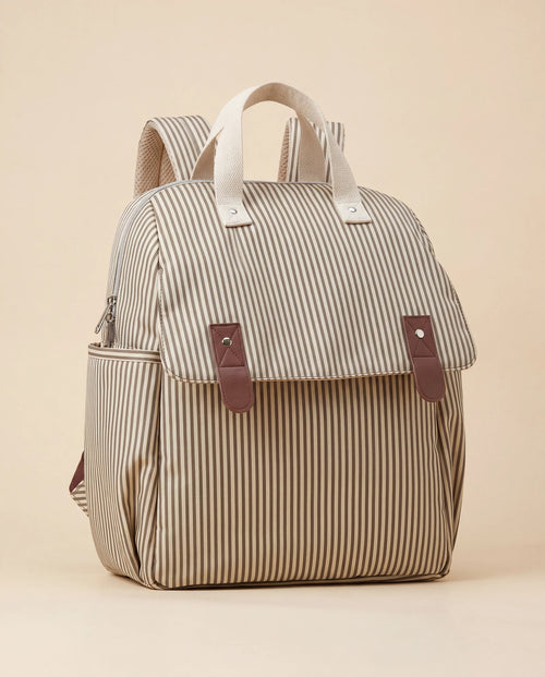 Sac à dos à langer Tendrinette rayé beige, vue trois-quarts