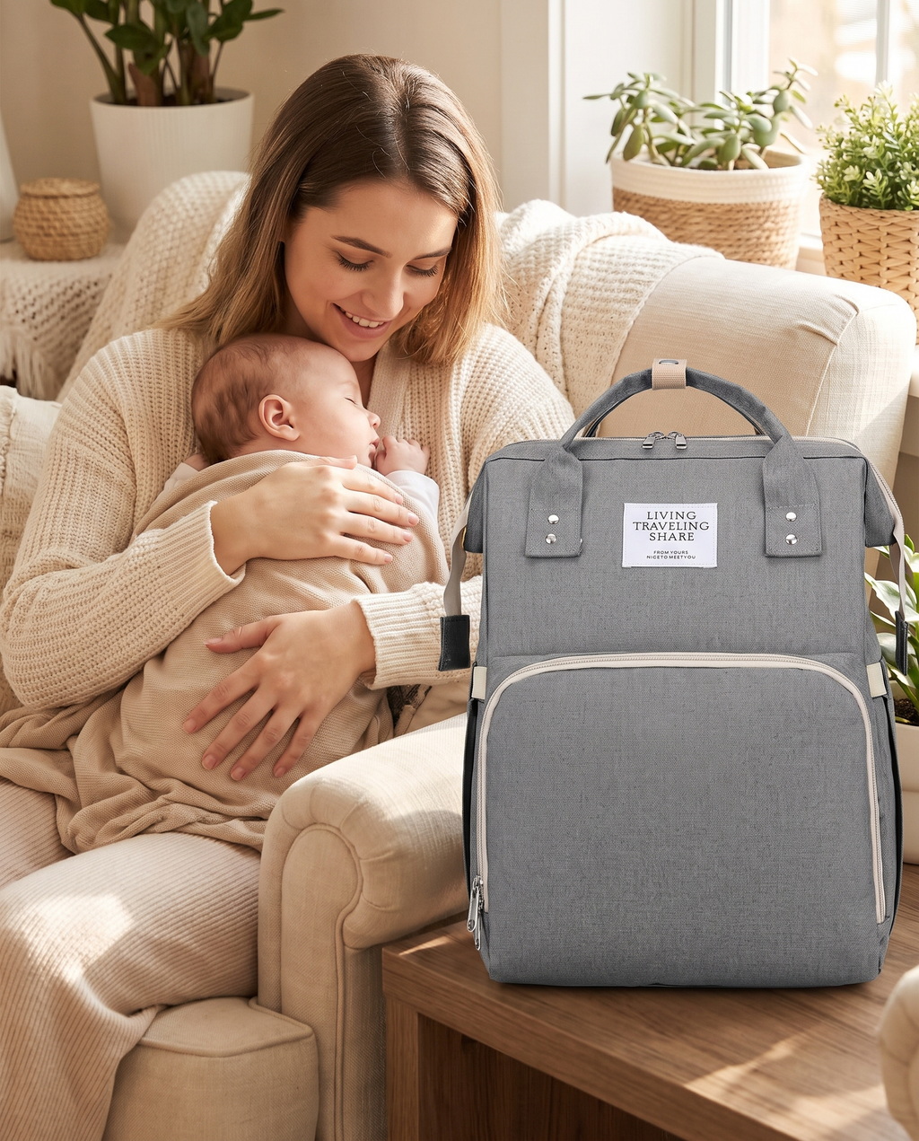 Sac à dos à langer nomade Tendrinette · Gris · maman et bébé