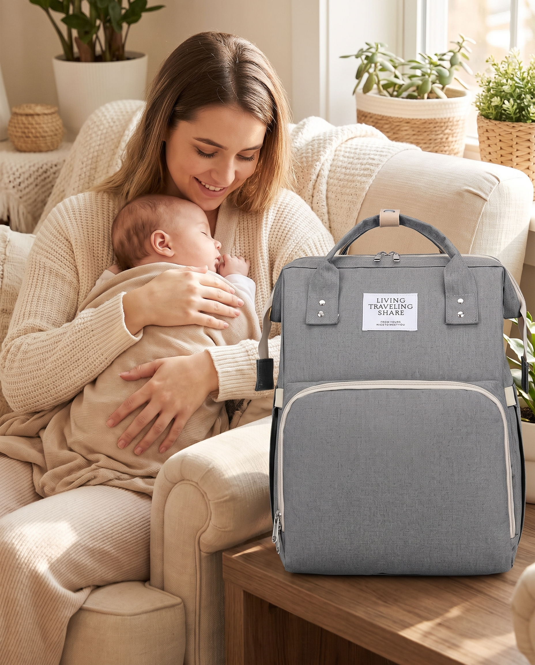 Sac à dos à langer nomade Tendrinette · Gris · maman et bébé