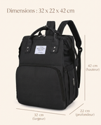 Sac à dos à langer nomade Tendrinette · Noir · dimensions