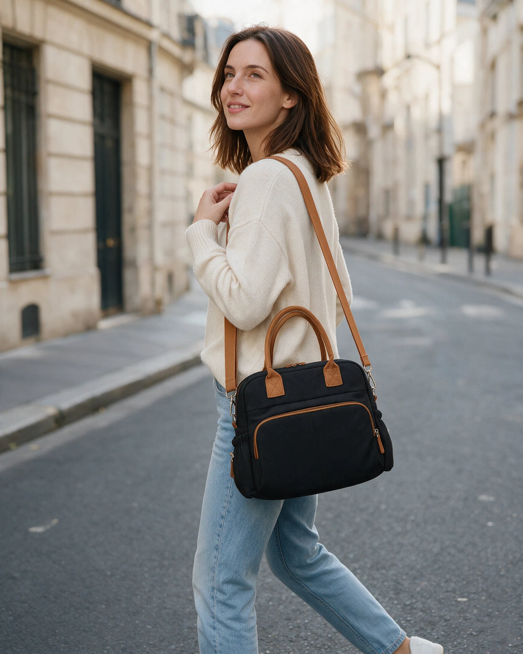 Sac à langer cabas Tendrinette · Noir · porté épaule