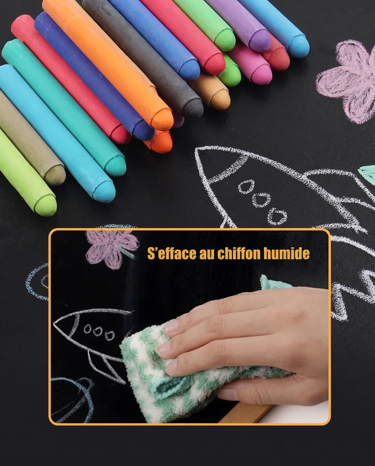 Craies pour tableau noir Tendrinette · s'efface au chiffon humide