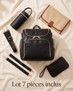 Sac à dos à langer façon cuir Tendrinette · Noir · set complet