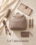 Sac à dos à langer façon cuir Tendrinette · Taupe · set complet