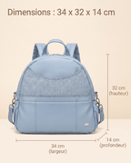 Sac à dos à langer simili cuir Tendrinette · Bleu · dimensions