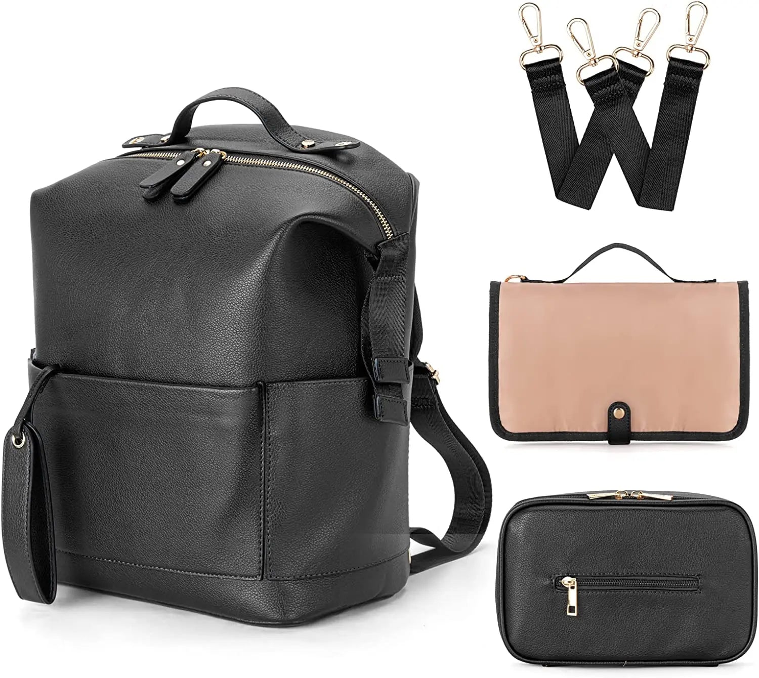 Sac à dos à langer façon cuir Tendrinette · Noir · packshot