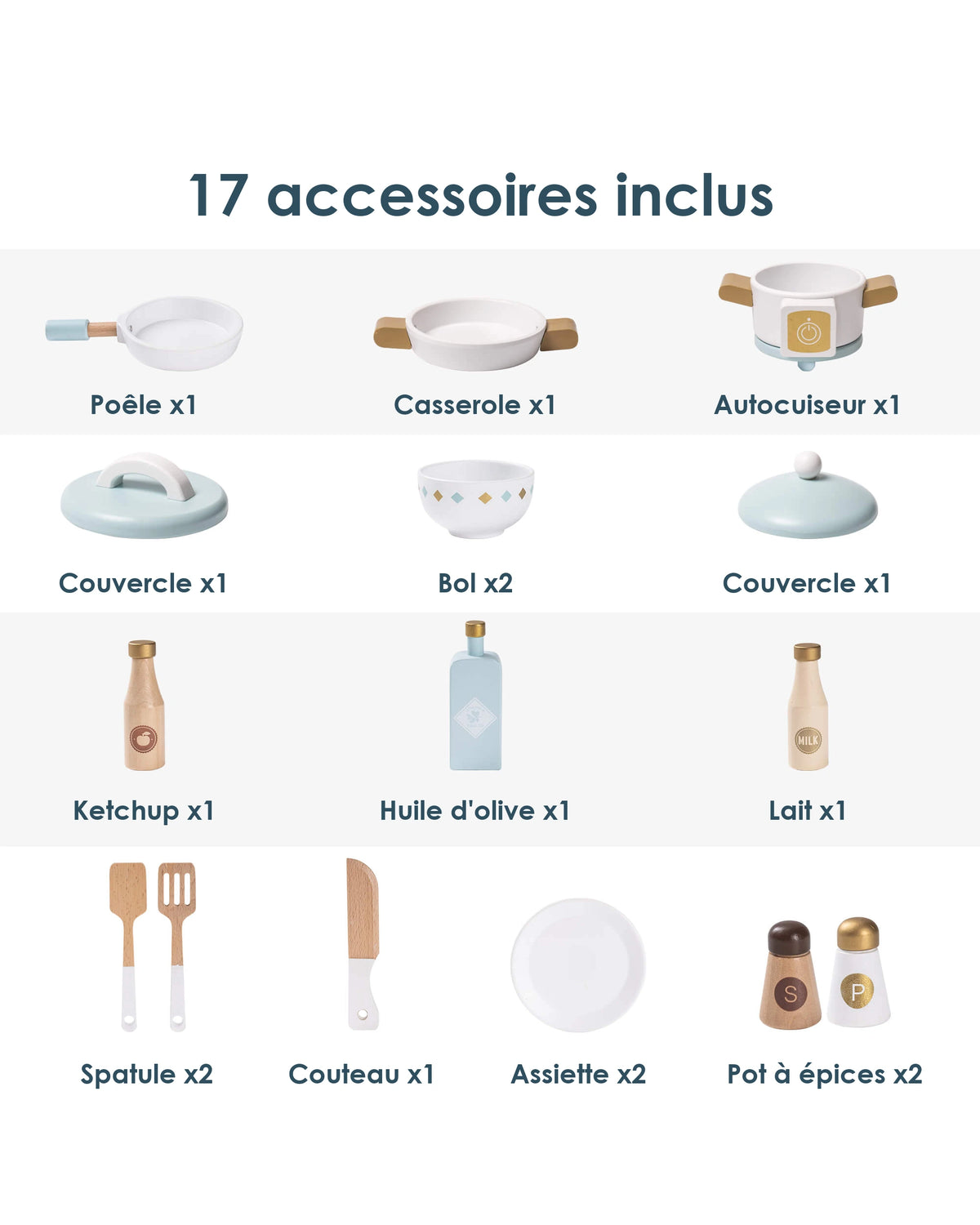 Cuisine en bois enfant Tendrinette · les 17 accessoires inclus
