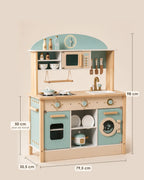 Cuisine en bois enfant Tendrinette · dimensions 79,5 x 35,5 x 98 cm, plan de travail à 50 cm