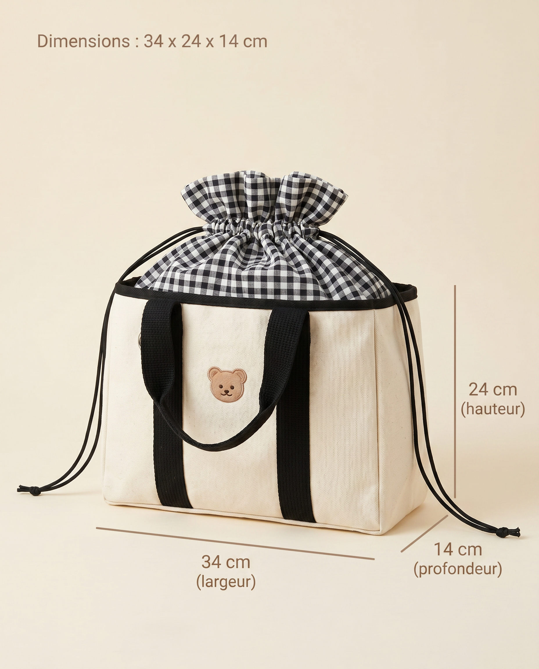 Sac à langer porté épaule Tendrinette · Noir · dimensions