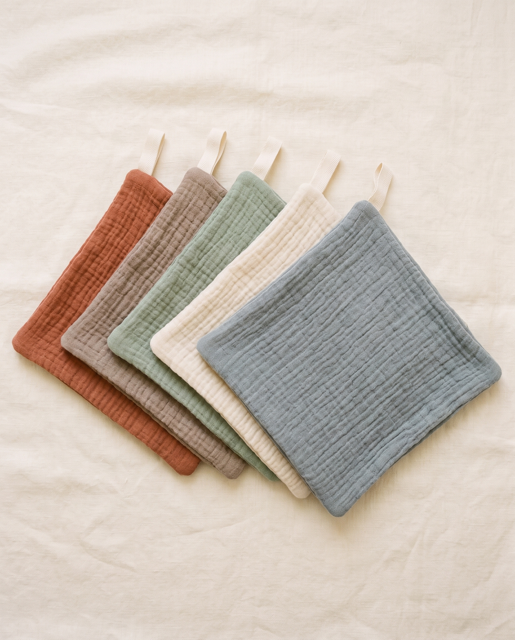 Lot de 5 langes en mousseline de coton Tendrinette · les 5 langes dépliés
