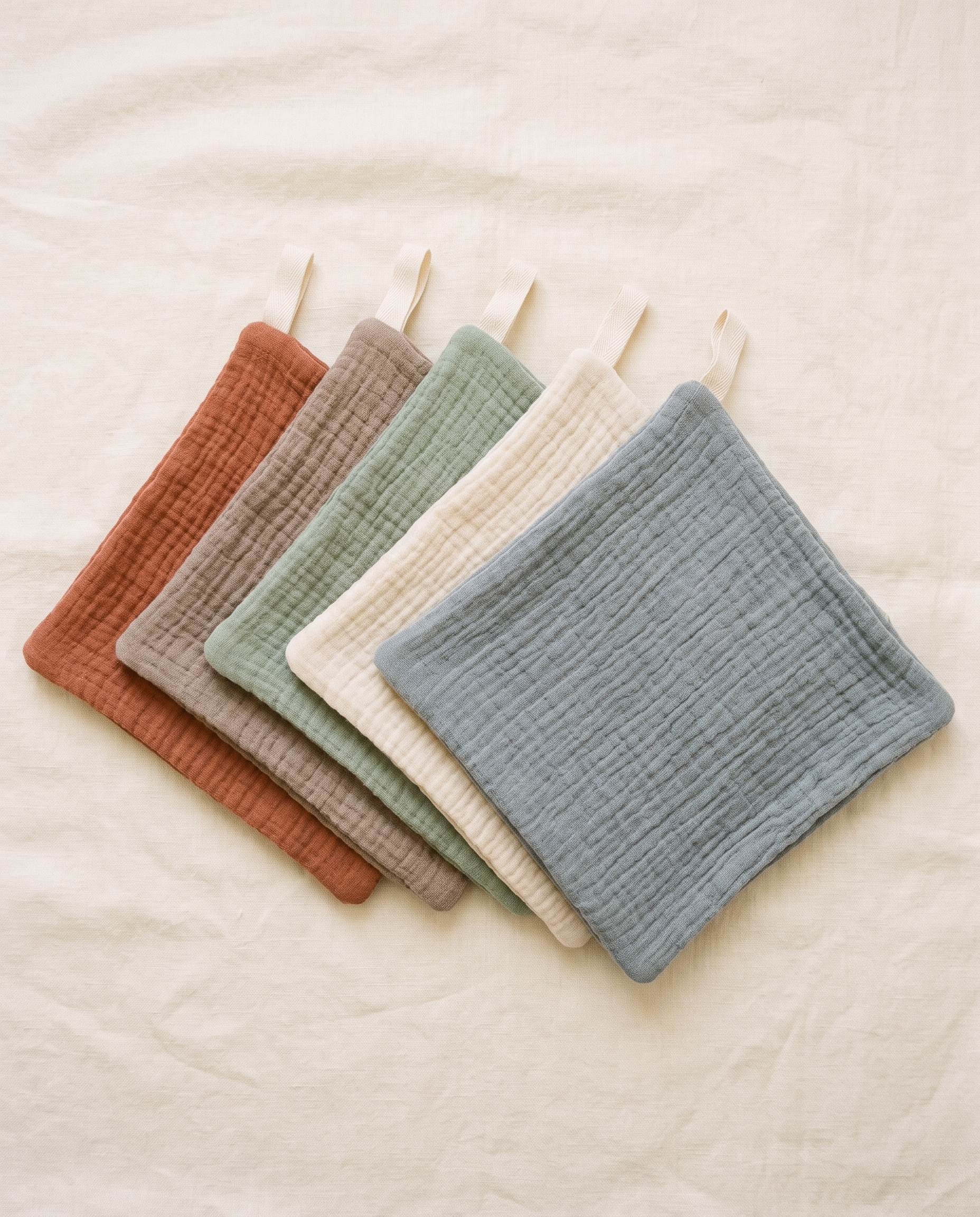 Lot de 5 langes en mousseline de coton Tendrinette · les 5 langes dépliés