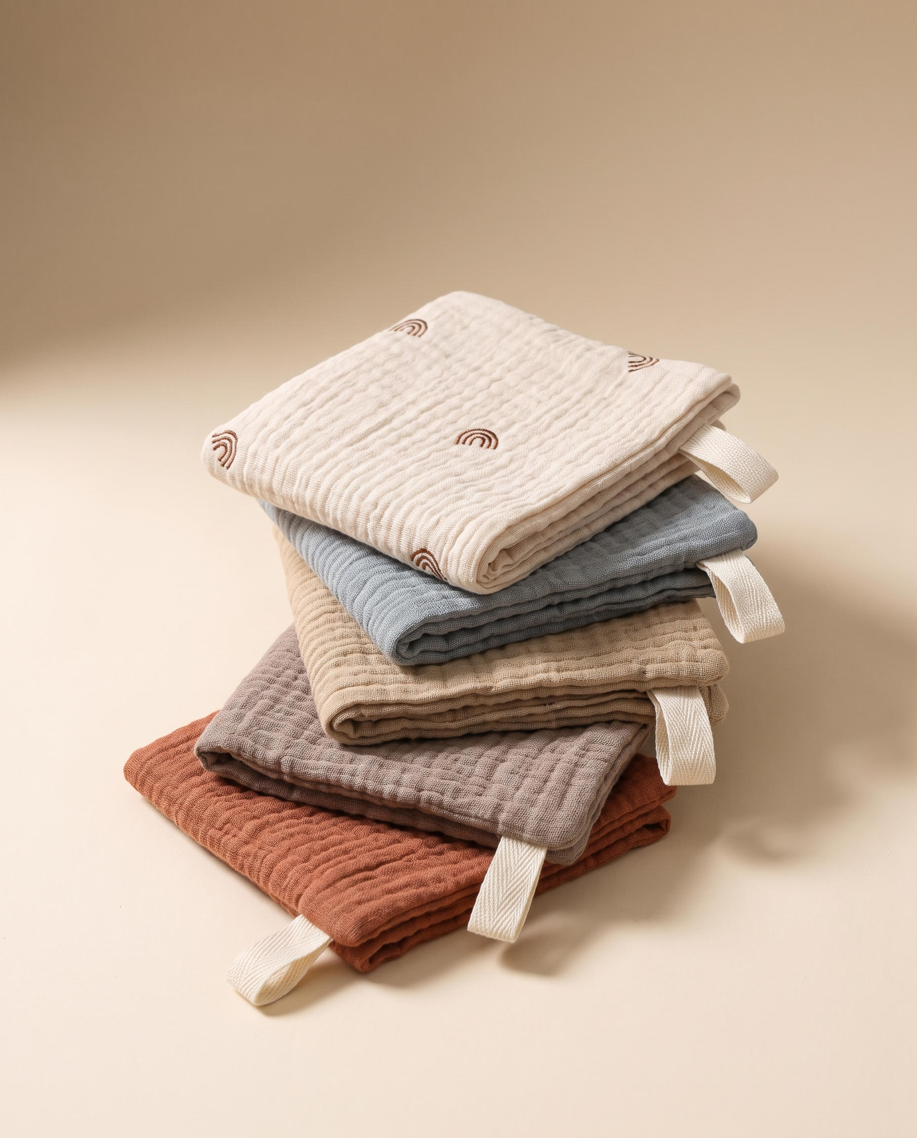 Lot de 5 langes en mousseline de coton Tendrinette · les 5 langes empilés