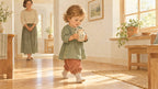 Livret Montessori L'enfant Tendrinette · illustration, un tout-petit porte une cruche sous le regard de sa maman