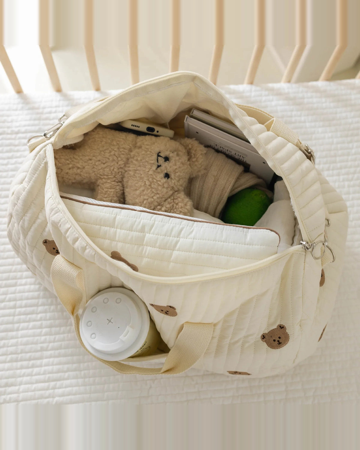 Sac à langer matelassé brodé Tendrinette · Ours · intérieur rempli