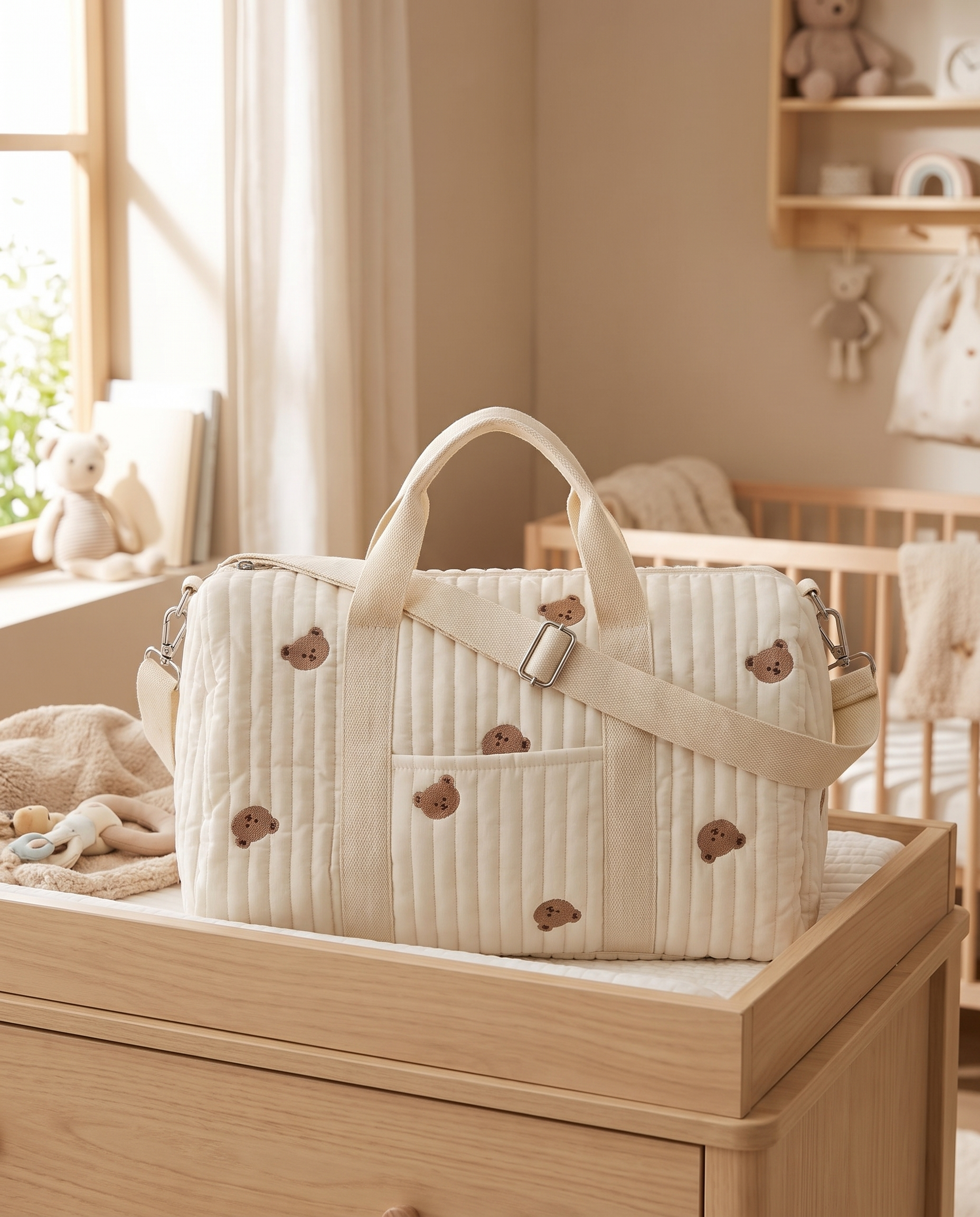 Sac à langer matelassé brodé Tendrinette · Ours · scène nursery