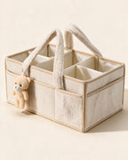 Panier de rangement bébé en bouclette Tendrinette · Crème · panier vide, cases et ourson