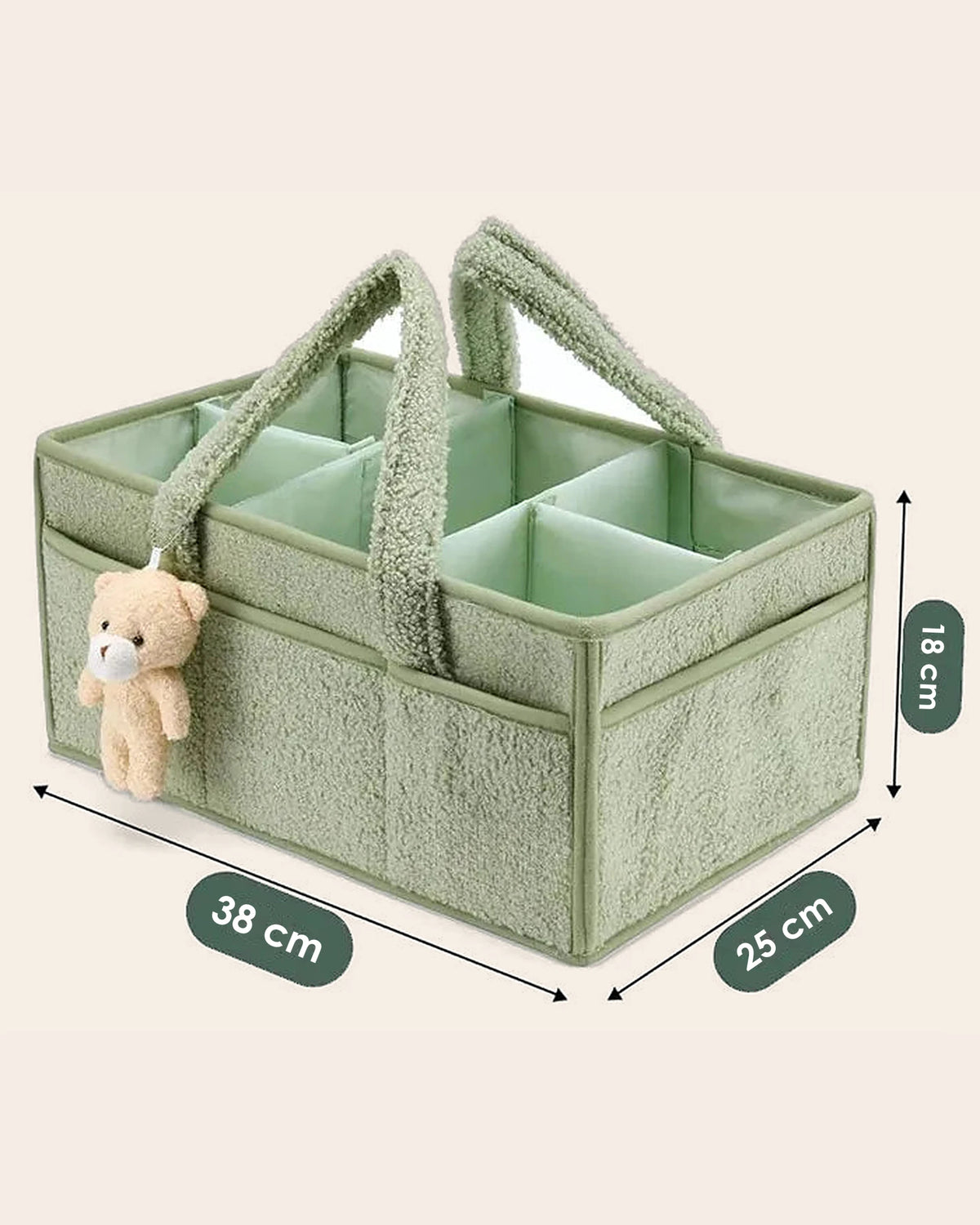 Panier de rangement bébé en bouclette Tendrinette · dimensions 38 × 25 × 18 cm