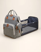 Sac à langer 2-en-1 Tendrinette · Gris clair · station de change dépliée