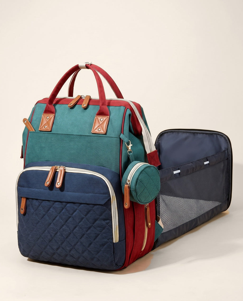 Sac à langer 2-en-1 Tendrinette · Multicolore · station de change dépliée