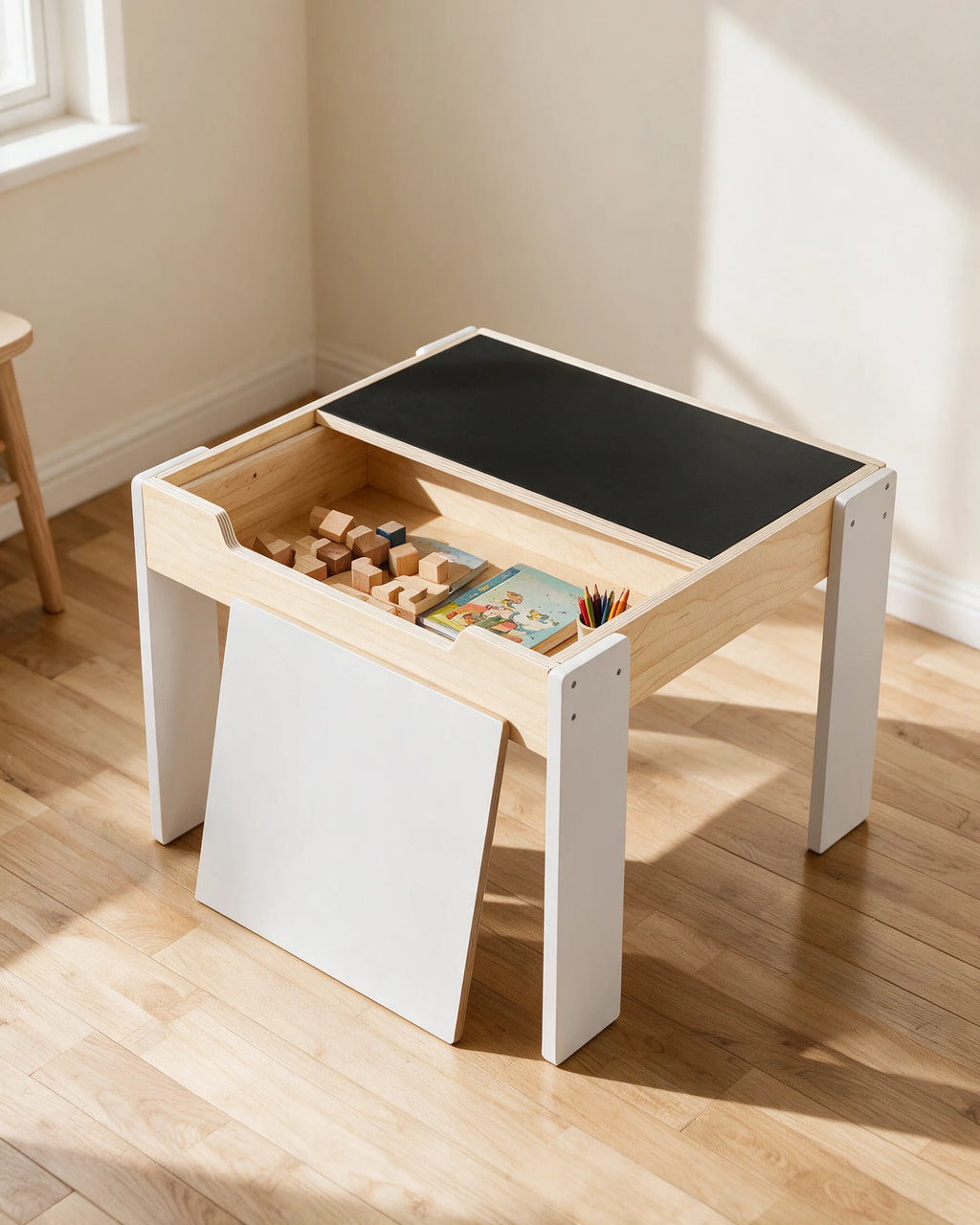 Table et chaise enfant Tendrinette · bac de rangement sous le plateau