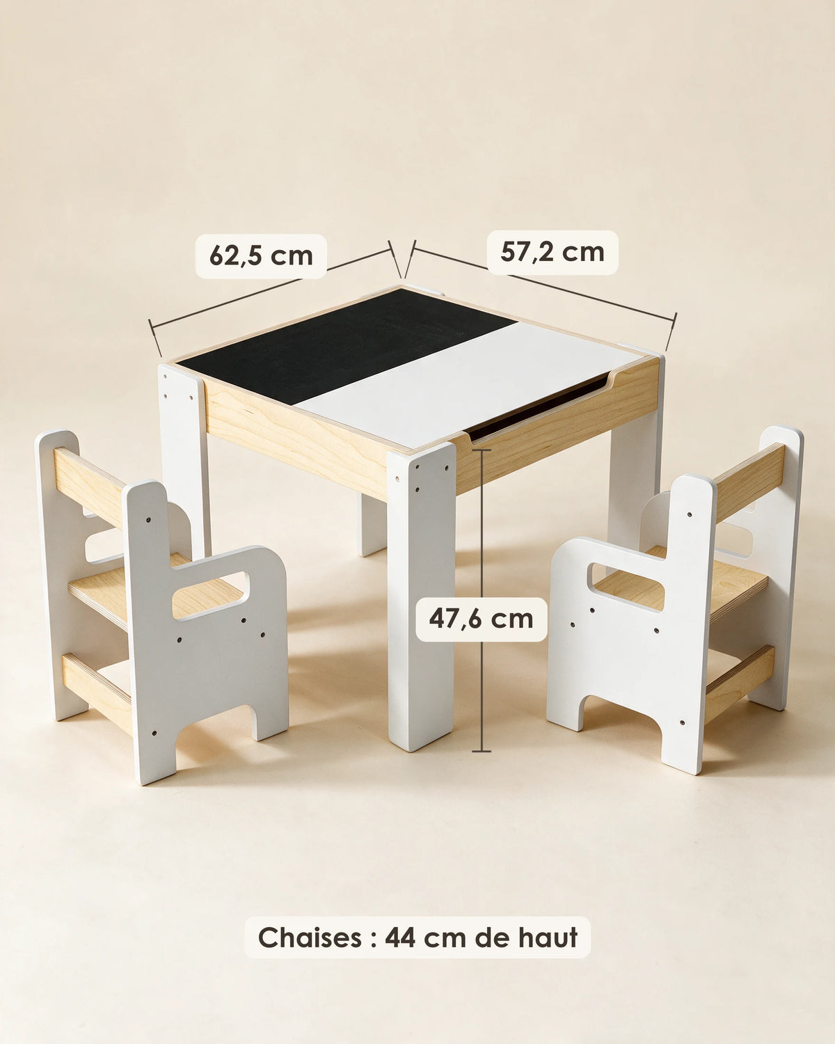 Table et chaise enfant Tendrinette · dimensions 62,5 x 57,2 x 47,6 cm