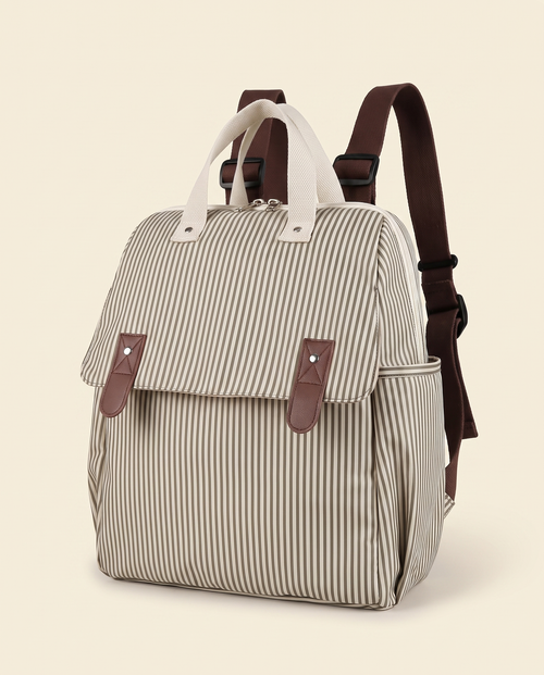 Sac à dos à langer 3 en 1 Tendrinette · Beige rayé · vue trois-quarts