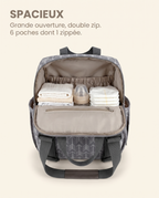 Sac à dos à langer 3 en 1 Tendrinette · Gris flèches · intérieur spacieux