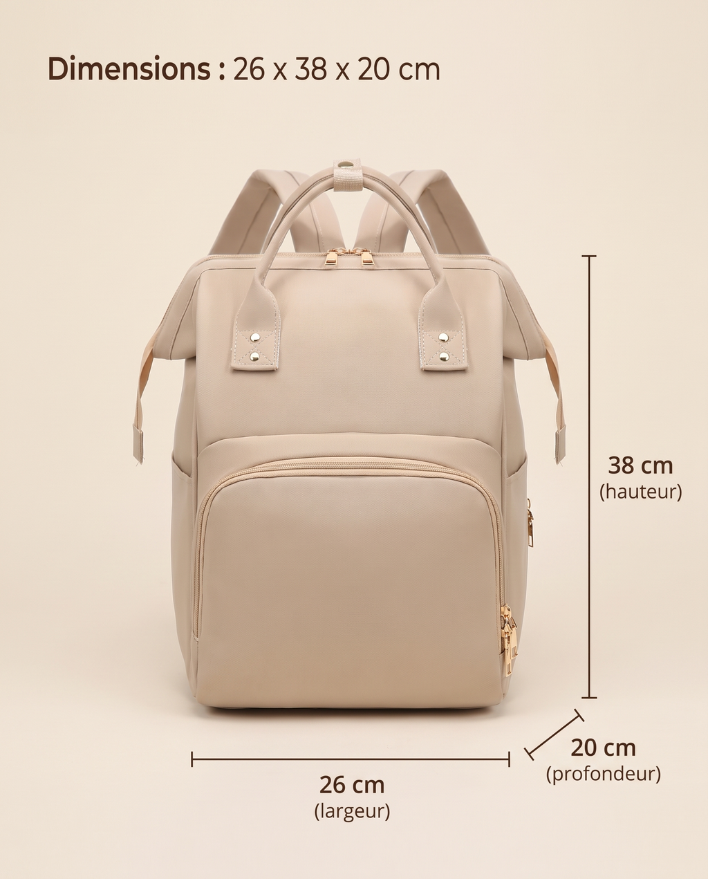 Sac à dos à langer Tendrinette · Beige · dimensions