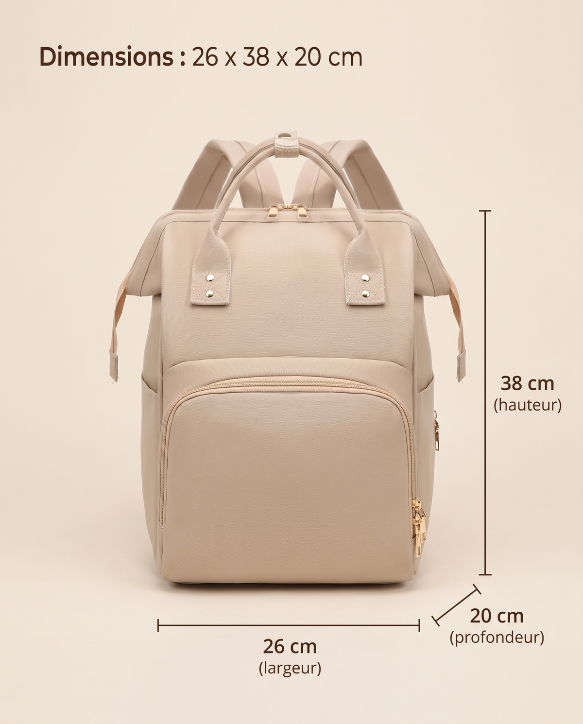 Sac à dos à langer Tendrinette · Beige · dimensions