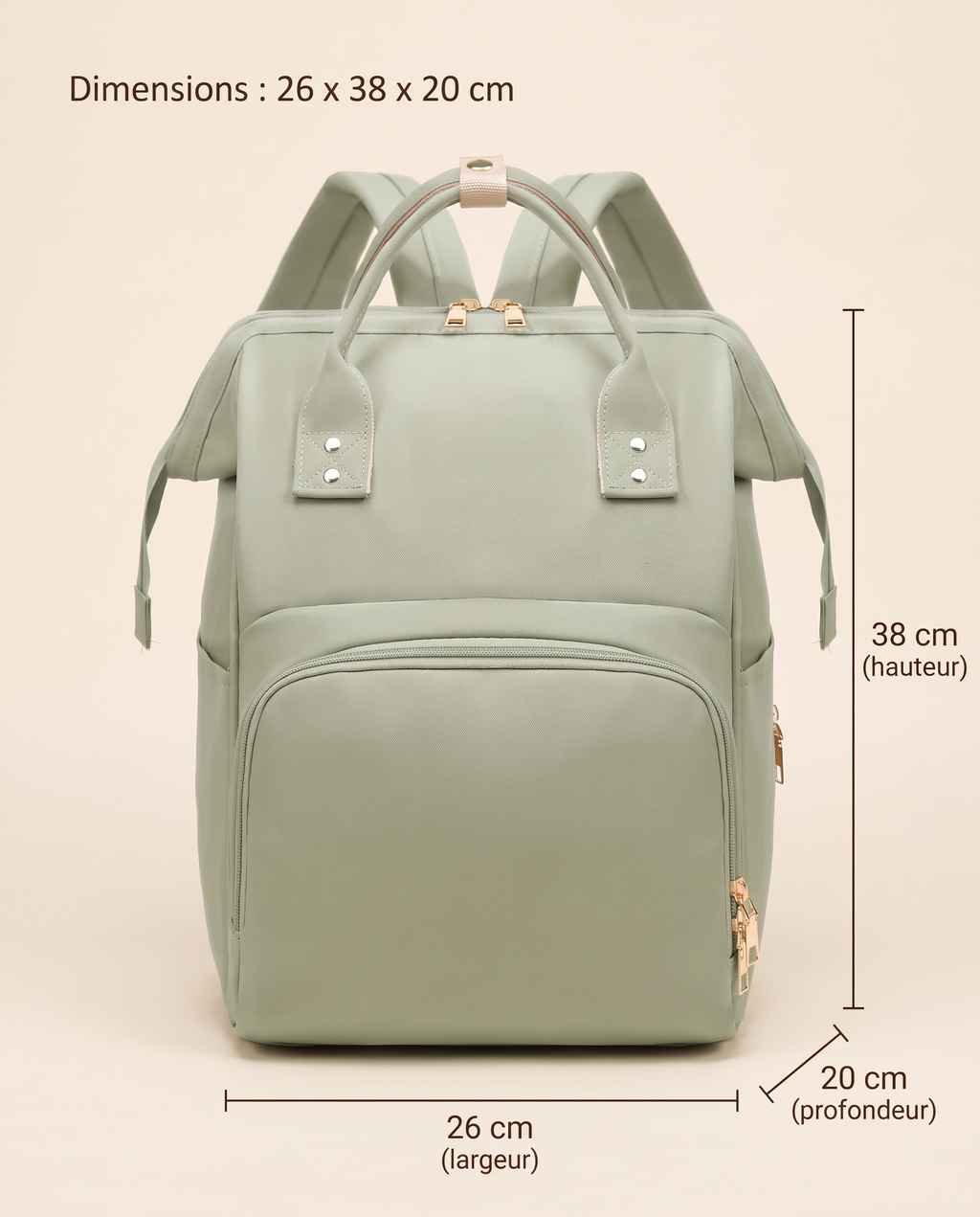 Sac à dos à langer Tendrinette · Vert · dimensions