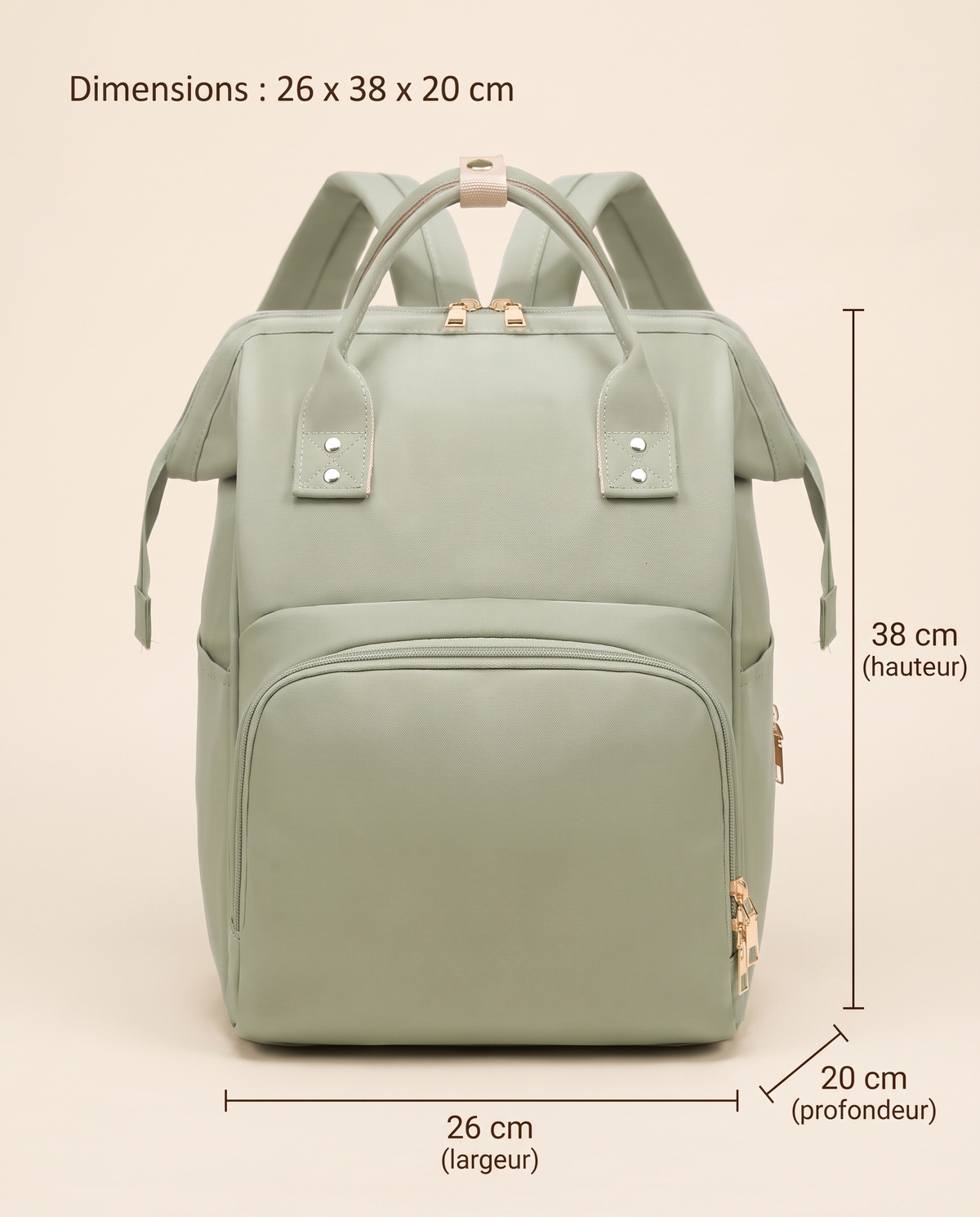 Sac à dos à langer Tendrinette · Vert · dimensions