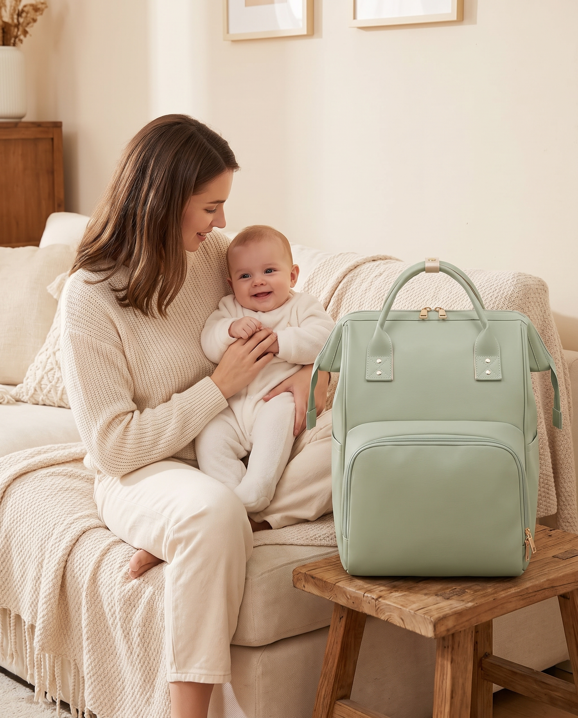 Sac à dos à langer Tendrinette · Vert · maman et bébé